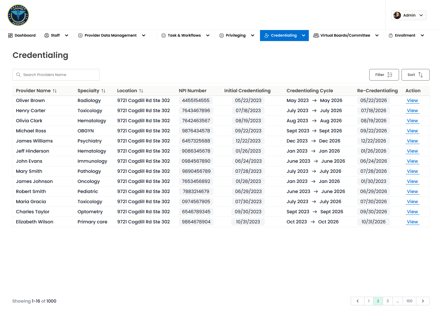 Provider credentialing system interface - healthcare verification platform